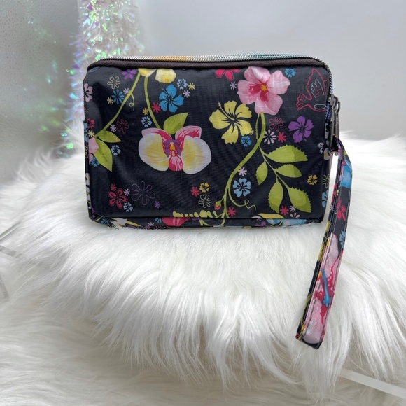 Floral Print Small Purse or Makeup Cosmetic Wristlet 3 - Picture 1 of 4
